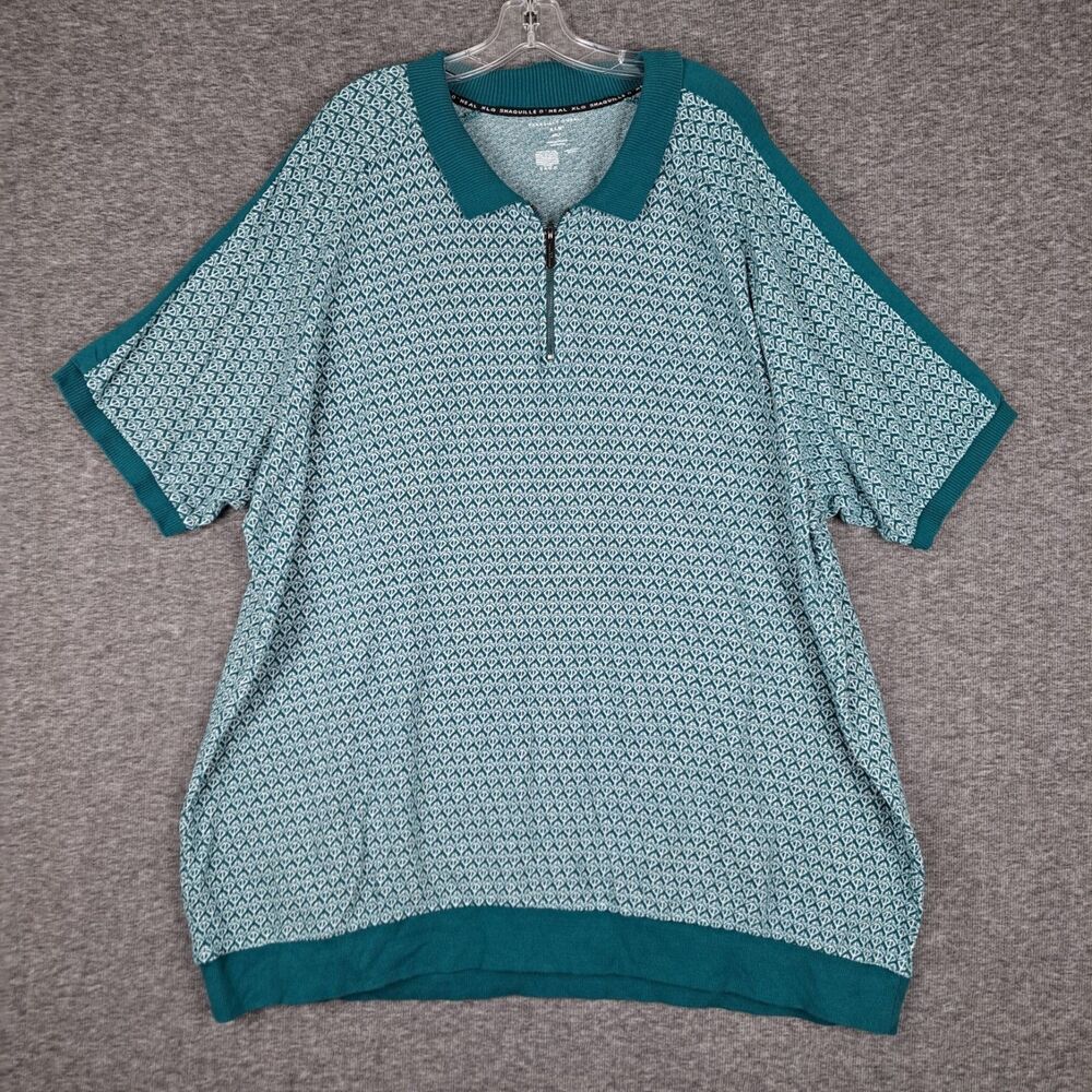 Shaquille O'Neal Big Men's Zipper Polo Shirt Teal Green Blue Print‎ Size 4XLT